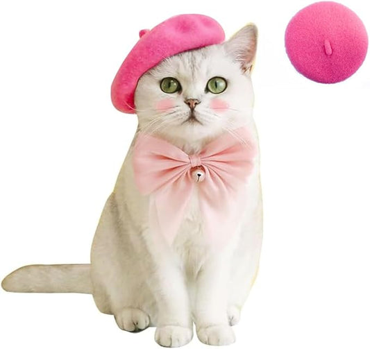 Dog Beret Hats Cats Hats Fashion Four Seasons Funny Wool Comfortable Pet Hat (Rose)