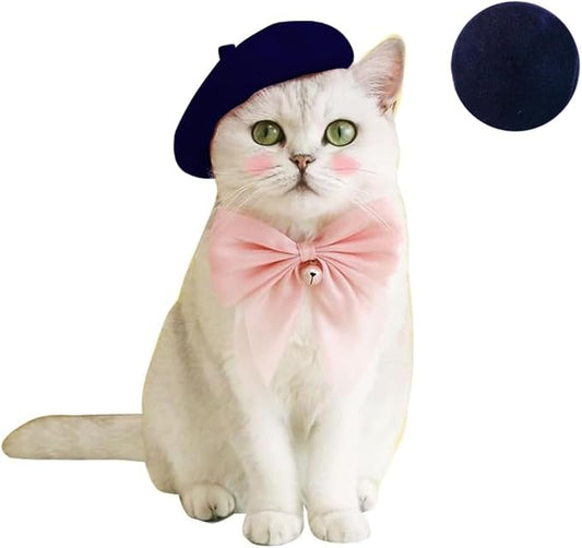 Dog Beret Hats Cats Hats Fashion Four Seasons Funny Wool Winter Pet Hat (Navy Blue)