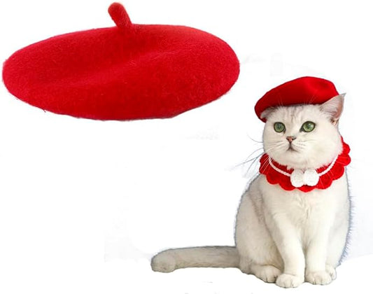 Dog Beret Hats Cats Hats Fashion Four Seasons Funny Wool Winter Pet Hat (red)