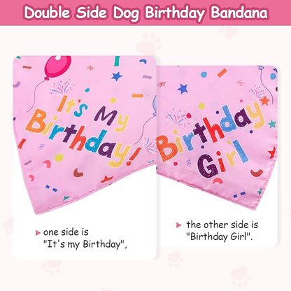 Dog Birthday Bandana Set, Dog Birthday Party Supplies, Puppy Boy Girl Birthday Party Hat with Numbers for X-Small, Small and Meidum Puppy (Pink)