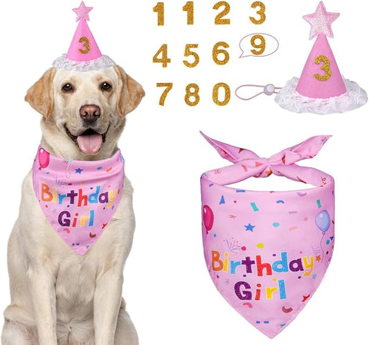 Dog Birthday Decorations, Dog Birthday Hat with Numbers for Large Medium Small,Pet Supplies (Pink)