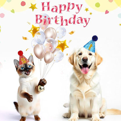 Dog Birthday Hat, 4 Pcs Birthday Hat for Dogs with 0-9 Numbers Cute Party Hats for Dogs Cats for Holiday Wedding Puppies Kittens Costume Accessories (Red Pink Blue Gold)