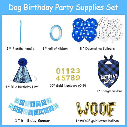 Dog Birthday Party Supplies, Dog Birthday Bandana Hat Banner Set, WOOF Balloons Happy Birthday Banner, Pet Supplies for Pet Puppy Cat Birthday Party Decorations Pink