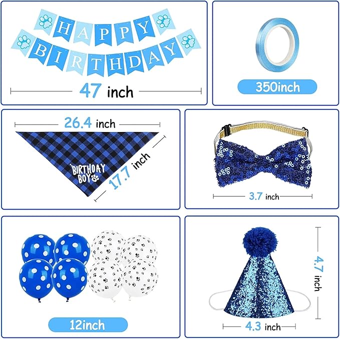 Dog Birthday Party Supplies, Dog Birthday Bandana Hat Banner Set, WOOF Balloons Happy Birthday Banner, Pet Supplies for Pet Puppy Cat Birthday Party Decorations Pink