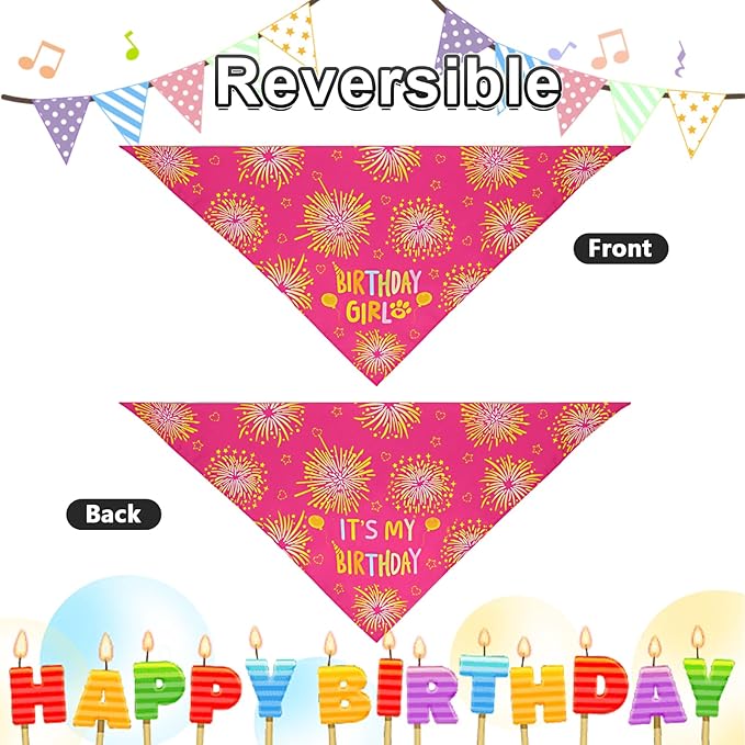 Dog Birthday Party Supplies, Rose Pink Dog Birthday Set with Hat Bandana Numbers for XLarge Large Girl Pets Puppy