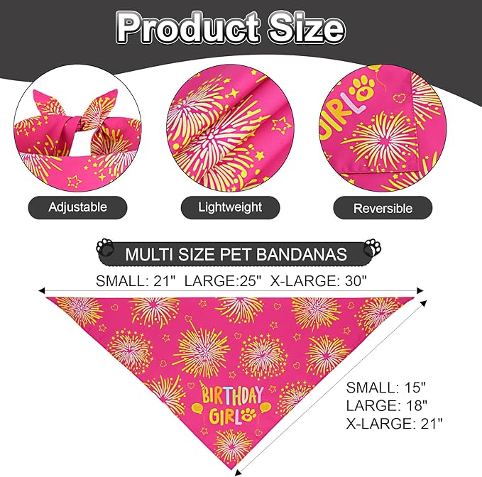 Dog Birthday Party Supplies, Rose Pink Dog Birthday Set with Hat Bandana Numbers for XLarge Large Girl Pets Puppy