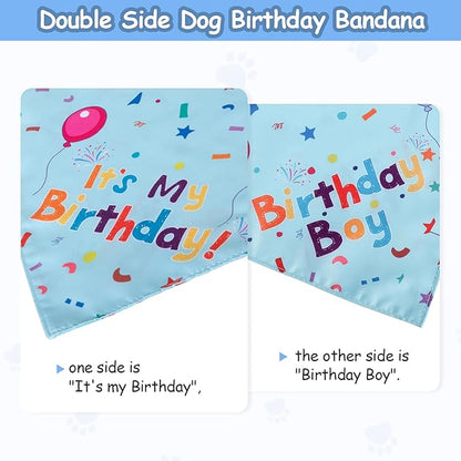 Dog Boy Girl Birthday Party Hat, Dog Birthday Party Supplies, Birthday Bandana Set with Numbers for Gaint and Extra Large Dogs (Blue)