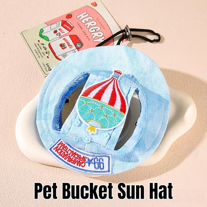 Dog Bucket hat,cat hat, Bucket hat for Dogs with Ear Holes, Bucket hat for Dogs,Hats for Cats,Cat Sun hat Keep Your Pets Sun-Protected, Cool, Stylish and Beautiful. (Blue&Pattern, S)