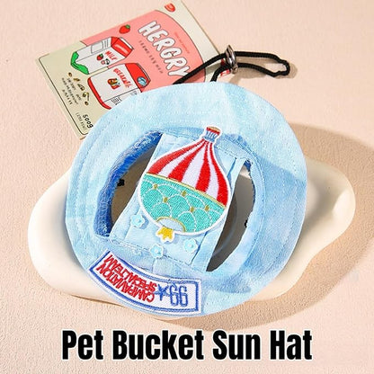 Dog Bucket hat,cat hat, Bucket hat for Dogs with Ear Holes, Bucket hat for Dogs,Hats for Cats,Cat Sun hat Keep Your Pets Sun-Protected, Cool, Stylish and Beautiful. (Blue&Pattern, S)