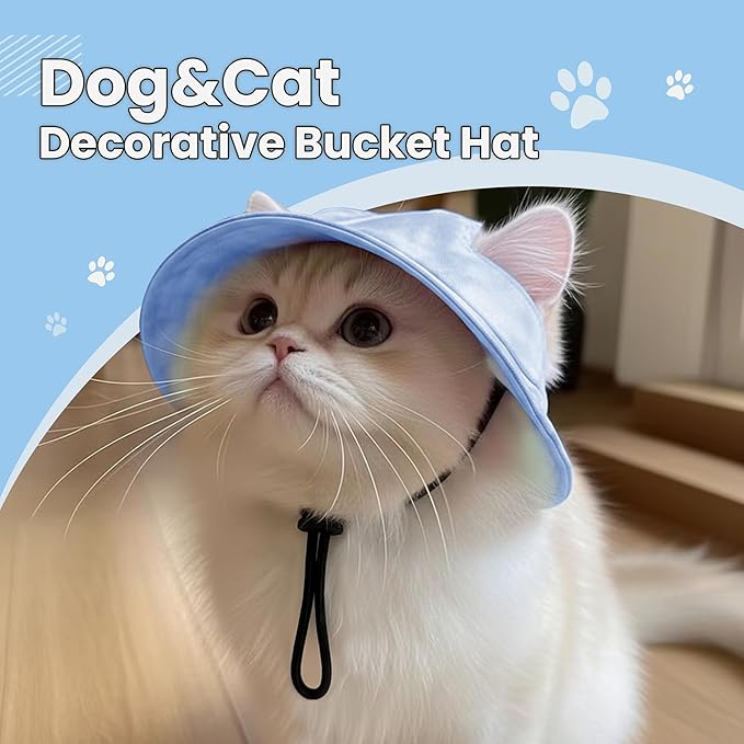 Dog Bucket hat,cat hat, Bucket hat for Dogs with Ear Holes, Bucket hat for Dogs,Hats for Cats,Cat Sun hat Keep Your Pets Sun-Protected, Cool, Stylish and Beautiful. (Blue, M)