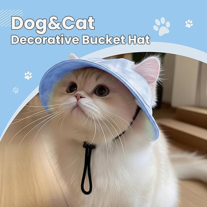 Dog Bucket hat,cat hat, Bucket hat for Dogs with Ear Holes, Bucket hat for Dogs,Hats for Cats,Cat Sun hat Keep Your Pets Sun-Protected, Cool, Stylish and Beautiful. (Blue, M)