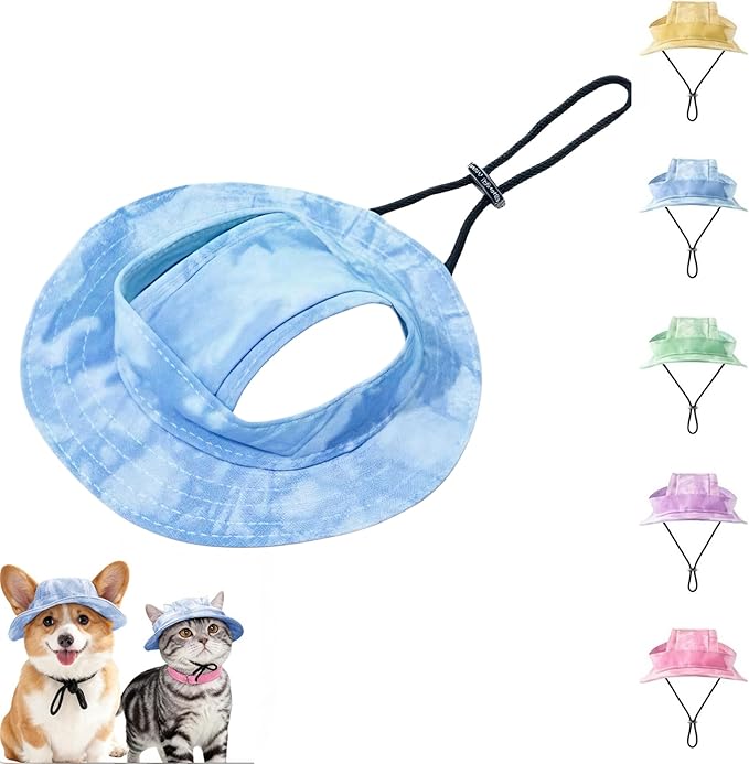 Dog Bucket hat,cat hat, Bucket hat for Dogs with Ear Holes, Bucket hat for Dogs,Hats for Cats,Cat Sun hat Keep Your Pets Sun-Protected, Cool, Stylish and Beautiful. (Blue, M)