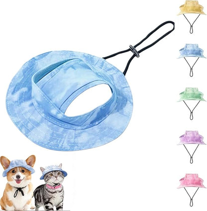 Dog Bucket hat,cat hat, Bucket hat for Dogs with Ear Holes, Bucket hat for Dogs,Hats for Cats,Cat Sun hat Keep Your Pets Sun-Protected, Cool, Stylish and Beautiful. (Blue, M)