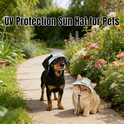 Dog Bucket hat,cat hat, Bucket hat for Dogs with Ear Holes, Bucket hat for Dogs,Hats for Cats,Cat Sun hat Keep Your Pets Sun-Protected, Cool, Stylish and Beautiful. (Blue&Pattern, S)