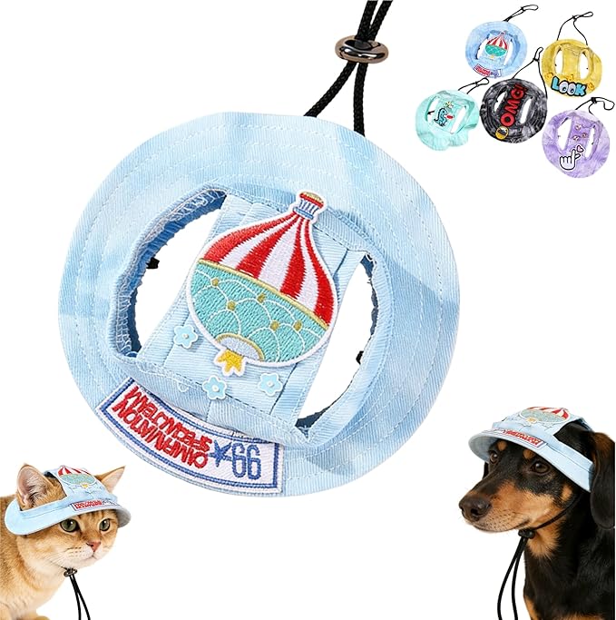 Dog Bucket hat,cat hat, Bucket hat for Dogs with Ear Holes, Bucket hat for Dogs,Hats for Cats,Cat Sun hat Keep Your Pets Sun-Protected, Cool, Stylish and Beautiful. (Blue&Pattern, M)