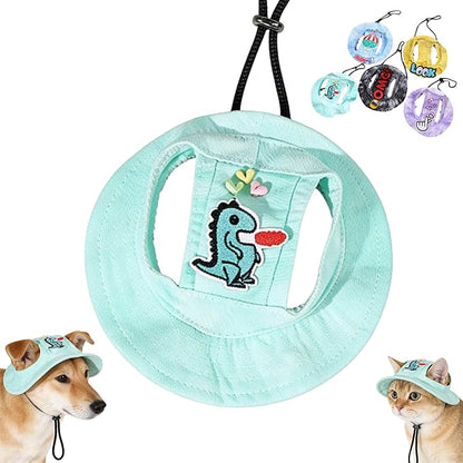 Dog Bucket hat,cat hat, Bucket hat for Dogs with Ear Holes, Bucket hat for Dogs,Hats for Cats,Cat Sun hat Keep Your Pets Sun-Protected, Cool, Stylish and Beautiful. (Green&Pattern, L)