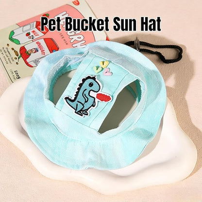 Dog Bucket hat,cat hat, Bucket hat for Dogs with Ear Holes, Bucket hat for Dogs,Hats for Cats,Cat Sun hat Keep Your Pets Sun-Protected, Cool, Stylish and Beautiful. (Green&Pattern, S)