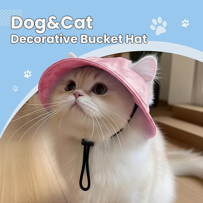 Dog Bucket hat,cat hat, Bucket hat for Dogs with Ear Holes, Bucket hat for Dogs,Hats for Cats,Cat Sun hat Keep Your Pets Sun-Protected, Cool, Stylish and Beautiful. (Pink, L)
