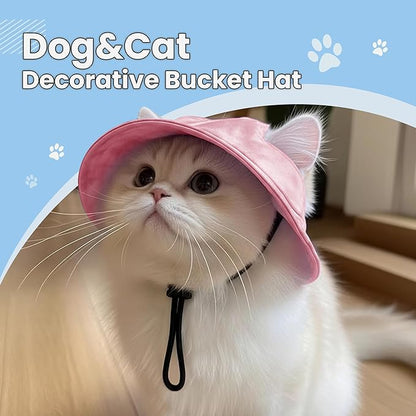 Dog Bucket hat,cat hat, Bucket hat for Dogs with Ear Holes, Bucket hat for Dogs,Hats for Cats,Cat Sun hat Keep Your Pets Sun-Protected, Cool, Stylish and Beautiful. (Pink, L)