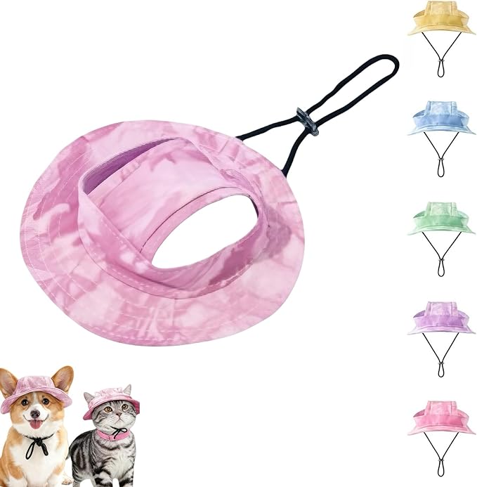 Dog Bucket hat,cat hat, Bucket hat for Dogs with Ear Holes, Bucket hat for Dogs,Hats for Cats,Cat Sun hat Keep Your Pets Sun-Protected, Cool, Stylish and Beautiful. (Pink, L)