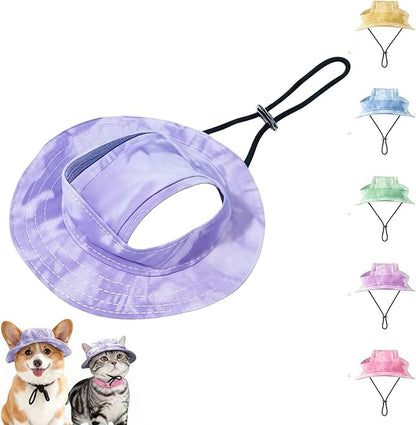 Dog Bucket hat,cat hat, Bucket hat for Dogs with Ear Holes, Bucket hat for Dogs,Hats for Cats,Cat Sun hat Keep Your Pets Sun-Protected, Cool, Stylish and Beautiful. (Purple, L)