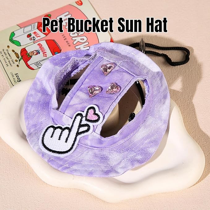 Dog Bucket hat,cat hat, Bucket hat for Dogs with Ear Holes, Bucket hat for Dogs,Hats for Cats,Cat Sun hat Keep Your Pets Sun-Protected, Cool, Stylish and Beautiful. (Purple&Pattern, M)