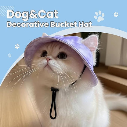 Dog Bucket hat,cat hat, Bucket hat for Dogs with Ear Holes, Bucket hat for Dogs,Hats for Cats,Cat Sun hat Keep Your Pets Sun-Protected, Cool, Stylish and Beautiful. (Purple, L)