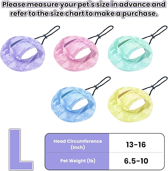 Dog Bucket hat,cat hat, Bucket hat for Dogs with Ear Holes, Bucket hat for Dogs,Hats for Cats,Cat Sun hat Keep Your Pets Sun-Protected, Cool, Stylish and Beautiful. (Purple, L)