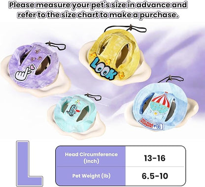 Dog Bucket hat,cat hat, Bucket hat for Dogs with Ear Holes, Bucket hat for Dogs,Hats for Cats,Cat Sun hat Keep Your Pets Sun-Protected, Cool, Stylish and Beautiful. (Purple&Pattern, L)