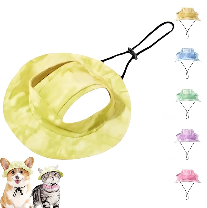 Dog Bucket hat,cat hat, Bucket hat for Dogs with Ear Holes, Bucket hat for Dogs,Hats for Cats,Cat Sun hat Keep Your Pets Sun-Protected, Cool, Stylish and Beautiful. (Yellow, M)