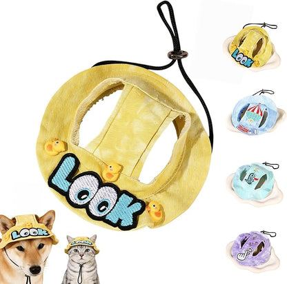 Dog Bucket hat,cat hat, Bucket hat for Dogs with Ear Holes, Bucket hat for Dogs,Hats for Cats,Cat Sun hat Keep Your Pets Sun-Protected, Cool, Stylish and Beautiful. (Yellow&Pattern, M)