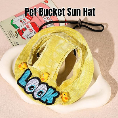 Dog Bucket hat,cat hat, Bucket hat for Dogs with Ear Holes, Bucket hat for Dogs,Hats for Cats,Cat Sun hat Keep Your Pets Sun-Protected, Cool, Stylish and Beautiful. (Yellow&Pattern, M)
