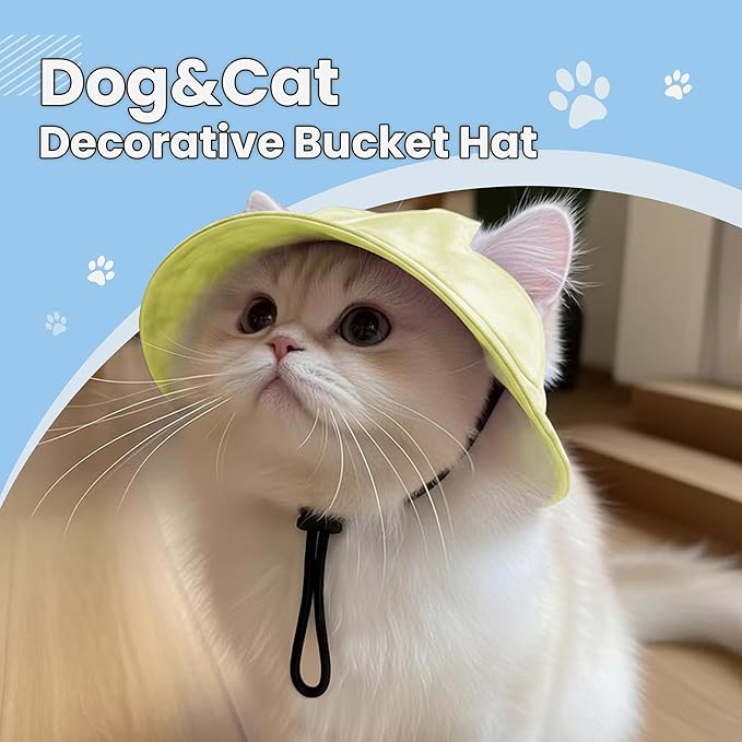 Dog Bucket hat,cat hat, Bucket hat for Dogs with Ear Holes, Bucket hat for Dogs,Hats for Cats,Cat Sun hat Keep Your Pets Sun-Protected, Cool, Stylish and Beautiful. (Yellow, M)