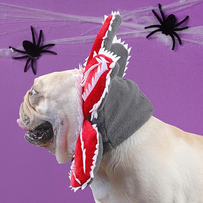 Dog Christmas Outfit Costumes, Funny Christmas Dog Flower Costume Headwear Clothes, Warm Pet Ear Head Wrap for Cold Weather, Piranha Plant Design, L