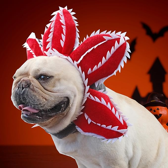 Dog Christmas Outfit Costumes, Funny Christmas Dog Flower Costume Headwear Clothes, Warm Pet Ear Head Wrap for Cold Weather, Piranha Plant Design, L