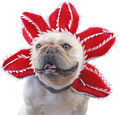 Dog Christmas Outfit Costumes, Funny Christmas Dog Flower Costume Headwear Clothes, Warm Pet Ear Head Wrap for Cold Weather, Piranha Plant Design, L