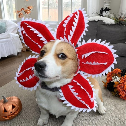 Dog Costume Hat Ear Wrap Piranha Plant Design, Funny Dog Halloween Costumes Headwear, Warm Pet Ear Head Wrap for Cold Weather, Pet Cosplay Clothes for Birthday Party, Christmas,M