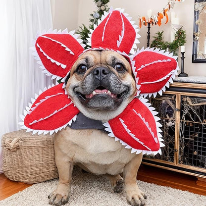 Dog Costume Hat Ear Wrap Piranha Plant Design, Funny Dog Halloween Costumes Headwear, Warm Pet Ear Head Wrap for Cold Weather, Pet Cosplay Clothes for Birthday Party, Christmas,M