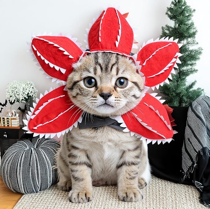Dog Costume Hat Ear Wrap Piranha Plant Design, Funny Dog Halloween Costumes Headwear, Warm Pet Ear Head Wrap for Cold Weather, Pet Cosplay Clothes for Birthday Party, Christmas,M