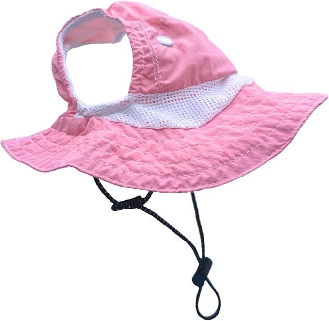 Dog Outdoor Hat with Ear Hole Round Brim Summer Dog Puppy Cat Suncare Cooling Bucket Hat Cute Active Sun Protection Pet Caps (Pink, Medium)