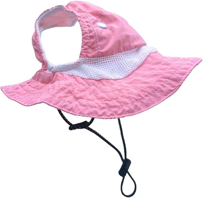 Dog Outdoor Hat with Ear Hole Round Brim Summer Dog Puppy Cat Suncare Cooling Bucket Hat Cute Active Sun Protection Pet Caps (Pink, Medium)