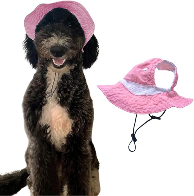 Dog Outdoor Hat with Ear Hole Round Brim Summer for Large Dog Suncare Cooling Bucket Hat Cute Walking Hiking Sun Protection Pet Caps(Pink, X-Large)