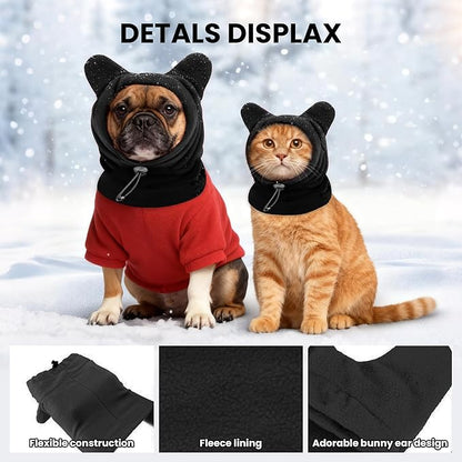 Dog Snood Winter Hood with Ear Protection, Fleece Neck Warmer for Dogs, (Black, Large)