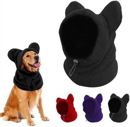 Dog Snood Winter Hood with Ear Protection, Fleece Neck Warmer for Dogs, (Black, Medium)