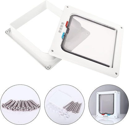 Elevon Cat Door for Windows, 4 Way Locking Cat Flap for Thin Door and Wall, Weatherproof ABS Pet Door for Cats & Small Doggie