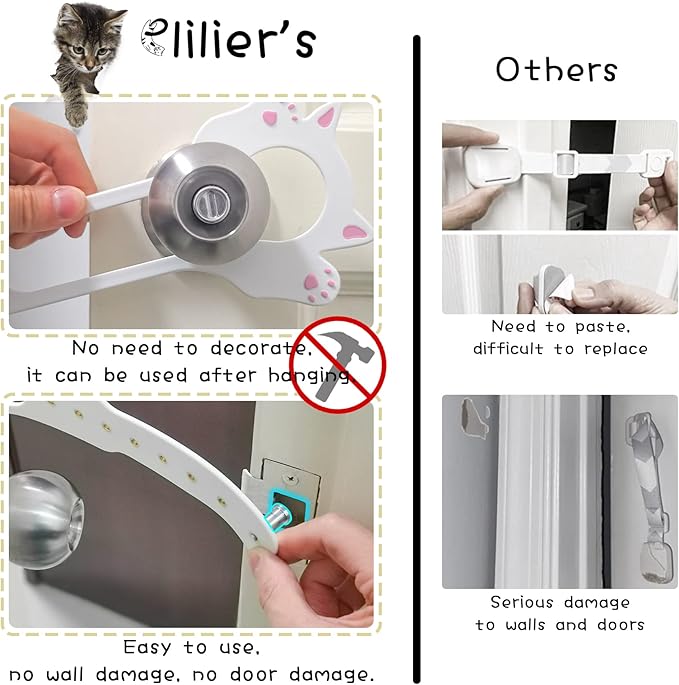 Elilier Cat Door Latch Holder,【8 Adjustable Sizes】 Stronger Flex Cat Door Stopper, Keep Door Open 1.5" to 8", Let's Cats in and Keeps Dogs Out of Litter & Food, No Tool Required & No Wall Damage