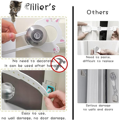 Elilier Cat Door Latch Holder,【8 Adjustable Sizes】 Stronger Flex Cat Door Stopper, Keep Door Open 1.5" to 8", Let's Cats in and Keeps Dogs Out of Litter & Food, No Tool Required & No Wall Damage