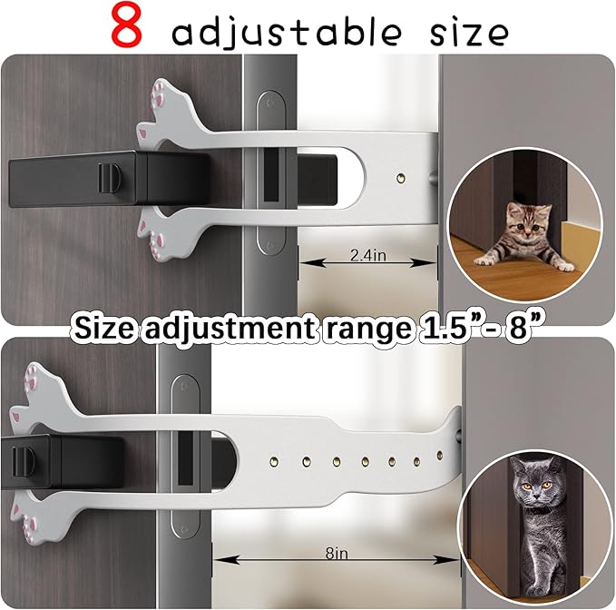 Elilier Cat Door Latch Holder,【8 Adjustable Sizes】 Stronger Flex Cat Door Stopper, Keep Door Open 1.5" to 8", Let's Cats in and Keeps Dogs Out of Litter & Food, No Tool Required & No Wall Damage