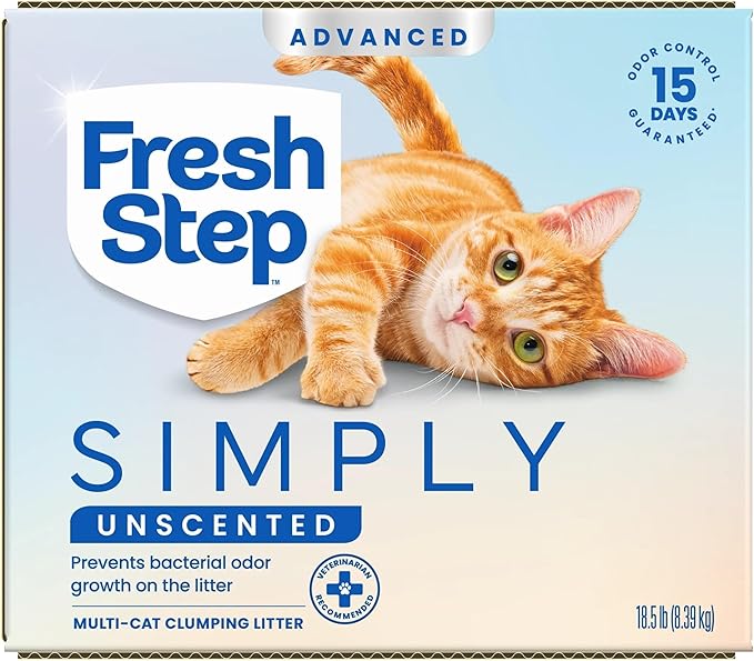 Fresh Step Advanced Simply Unscented Multi Cat Clumping Cat Litter, Low Dust, Odor Control with Activated Charcoal Tech, Compatible in Automatic Litter Boxes, 37 lbs. (2 x 18.5 lb.)