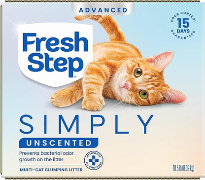 Fresh Step Advanced Simply Unscented Multi Cat Clumping Cat Litter, Low Dust, Odor Control with Activated Charcoal Tech, Compatible in Automatic Litter Boxes, 37 lbs. (2 x 18.5 lb.)